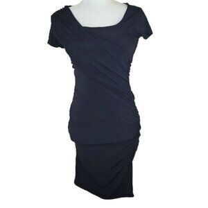 Miss Tina Black Ruched Bodycon Jersey Cocktail Dress Size X-Small